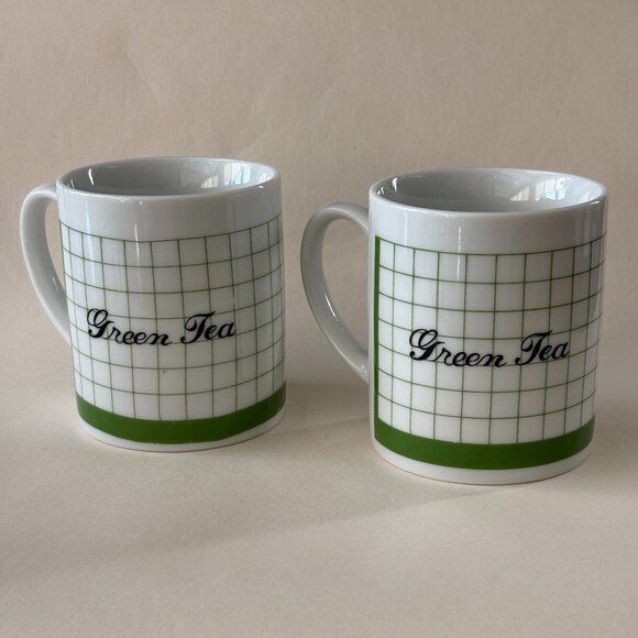 Vintage "Green Tea" Mugs - Set of 2 - Picture 1 of 9